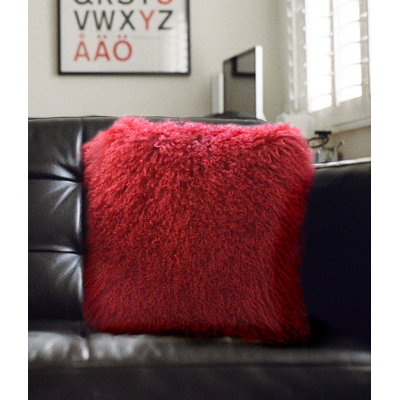 Lady Sandra Mongolian Tibet Lamb Cranberry Throw Pillow Cover Textured